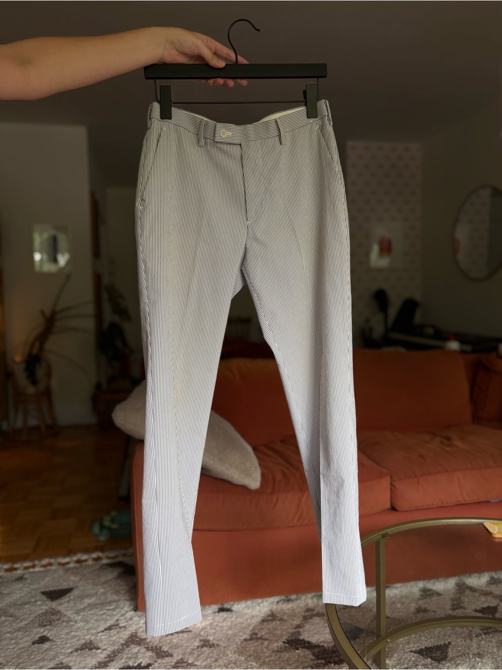 Light Gray/Blue Seersucker Men’s Dress Pants